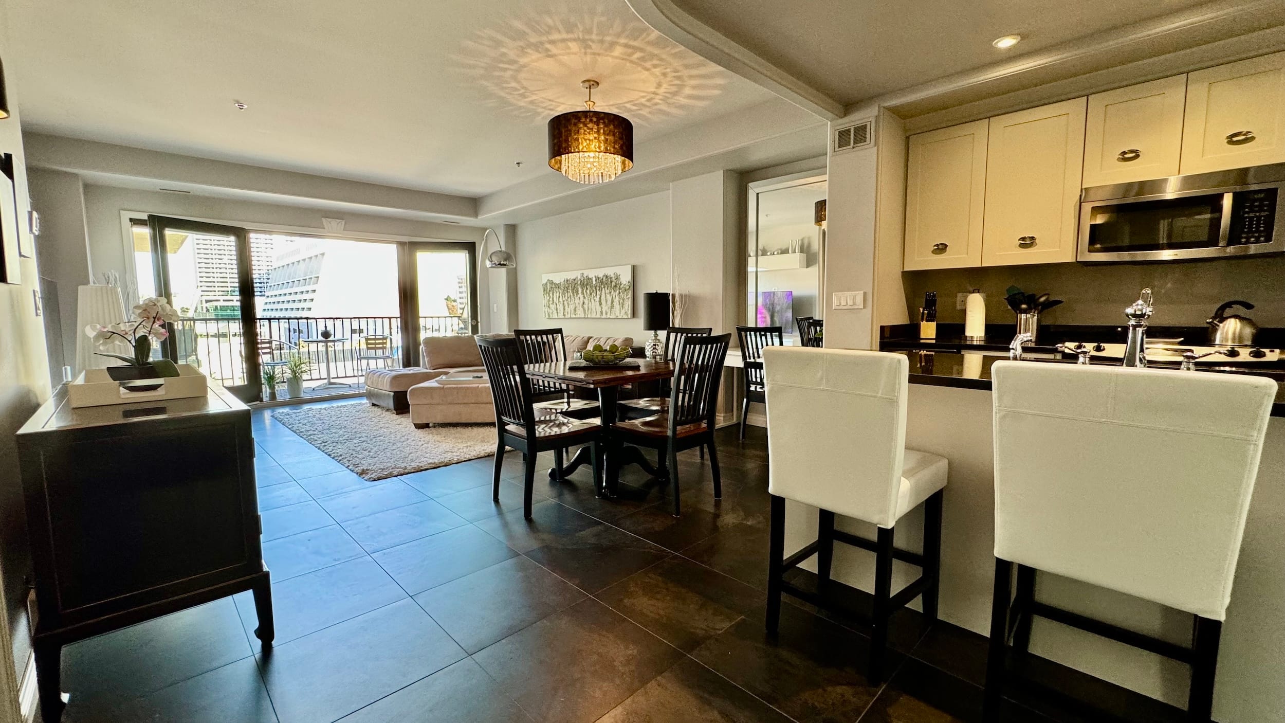 TV, entertainment unit, modern furniture in 1-bedroom fully furnished suite