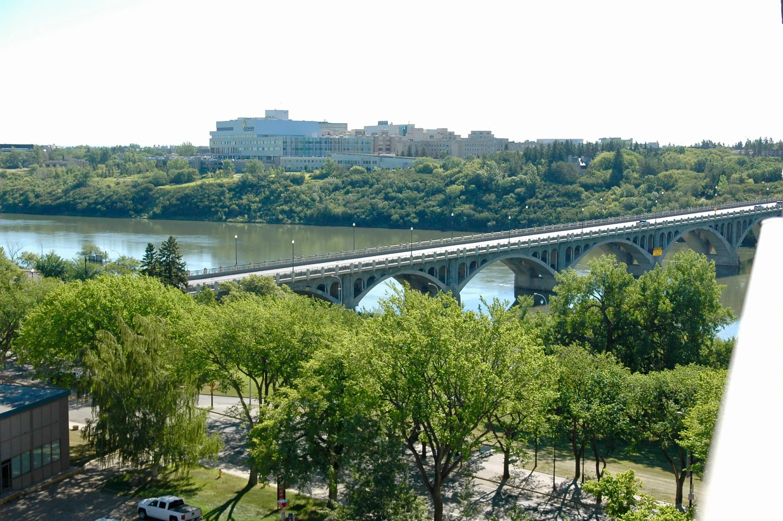 RF I River view from private balcony at 1-bedroom furnished extended stay rental suite in Saskatoon, SK